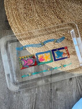 VINTAGE Summer tropical  fish design Acrylic Large serving tray! 90s nostalgia